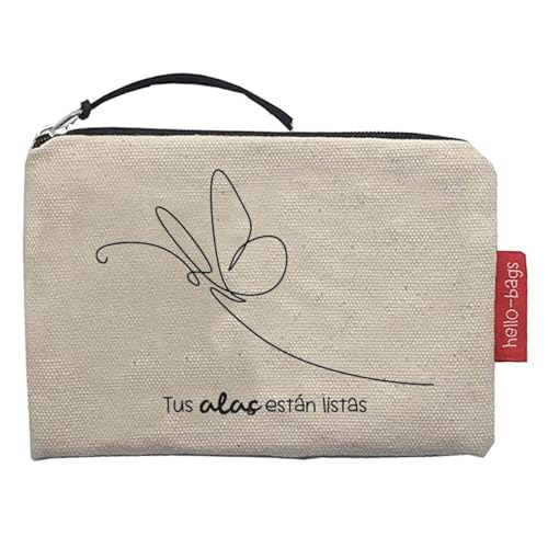 Hello-Bags. Geldbörse/kleine Tasche. Außen: 100% Baumwolle. Inkl. Reißverschluss und Futter. Verpackt in einem Kraft Geschenkumschlag. Modell: „TUSALAS“. Farbe: Ekrü/Schwarz. 14 * 10 cm. von hello-bags
