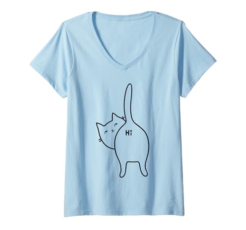 Damen Lustiges Hello Black Cat Butt Hi Design für Katzenliebhaber T-Shirt mit V-Ausschnitt von Hello Cat butt, Funny Cats shirts gifts