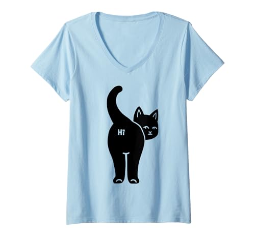 Damen Lustiges Hello Black Cat Butt Hi Design für Katzenliebhaber T-Shirt mit V-Ausschnitt Damen Lustiges Hello Black Cat Butt Hi Design für Katzenliebhaber T-Shirt mit V-Ausschnitt von Hello Cat butt, Funny Cats shirts gifts