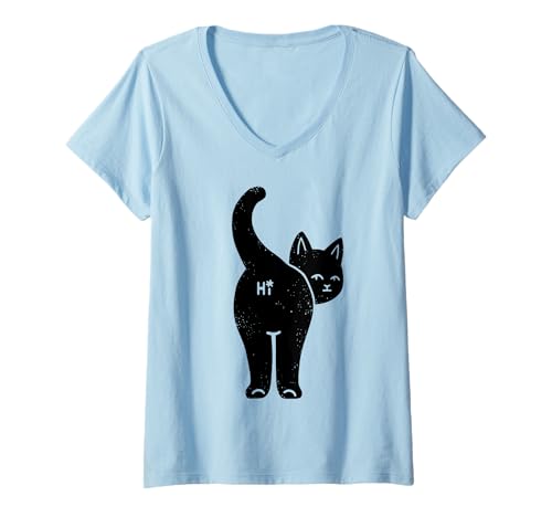 Damen Lustiges Hello Black Cat Butt Hi Design für Katzenliebhaber T-Shirt mit V-Ausschnitt Damen Lustiges Hello Black Cat Butt Hi Design für Katzenliebhaber T-Shirt mit V-Ausschnitt von Hello Cat butt, Funny Cats shirts gifts
