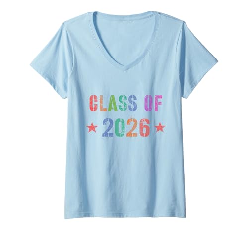 Damen Vintage Class of 2026 Abschlussmutter 12 Jahre später T-Shirt mit V-Ausschnitt von Hello Cheer Seniors 12th Grade Besties Autographs