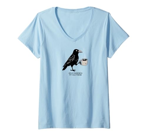 Damen Hallo Dunkelheit Mein Alter Freund Crow Coffee Spooky Halloween T-Shirt mit V-Ausschnitt Damen Hallo Dunkelheit Mein Alter Freund Crow Coffee Spooky Halloween T-Shirt mit V-Ausschnitt von Hello Darkness My Old Friend Crow Coffee Halloween