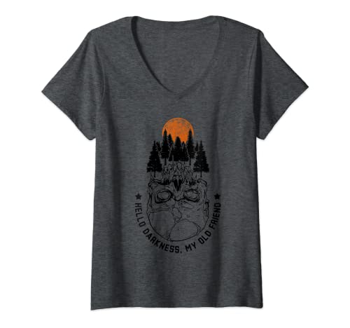 Damen Hallo Dunkelheit Mein Alter Freund Vintage Hello Darkness T-Shirt mit V-Ausschnitt Damen Hallo Dunkelheit Mein Alter Freund Vintage Hello Darkness T-Shirt mit V-Ausschnitt von Hello Darkness My Old Friend Totenkopf Vintage