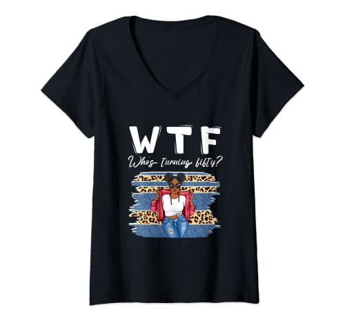 Damen Black Queen 50. Geburtstag Leopardenmuster Whos Turning Fifty T-Shirt mit V-Ausschnitt Damen Black Queen 50. Geburtstag Leopardenmuster Whos Turning Fifty T-Shirt mit V-Ausschnitt von Hello Fifty 50th Birthday 50 Years Old Tee Gifts