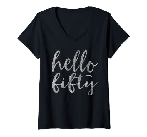 Damen Hello Fifty 50th Birthday Squad 50 Year Old T-Shirt Damen T-Shirt mit V-Ausschnitt von Hello Fifty Birthday Party Gift
