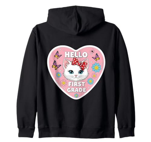 Hello First Grade 1. Klasse Mädchen Kätzchen Katze Back to School Kapuzenjacke von Hello First Grade 1st Grader Girl Kitten Products