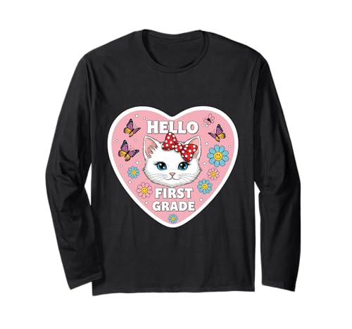 Hello First Grade 1. Klasse Mädchen Kätzchen Katze Back to School Langarmshirt von Hello First Grade 1st Grader Girl Kitten Products
