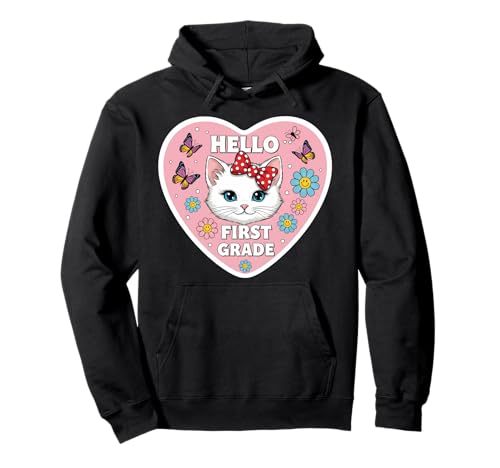 Hello First Grade 1. Klasse Mädchen Kätzchen Katze Back to School Pullover Hoodie von Hello First Grade 1st Grader Girl Kitten Products