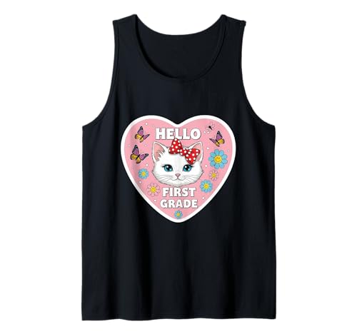 Hello First Grade 1. Klasse Mädchen Kätzchen Katze Back to School Tank Top von Hello First Grade 1st Grader Girl Kitten Products