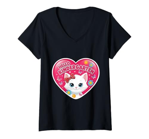Damen Hallo, Kindergartenmädchen, süßes Kätzchen, Katze, zurück zur Schule T-Shirt mit V-Ausschnitt Damen Hallo, Kindergartenmädchen, süßes Kätzchen, Katze, zurück zur Schule T-Shirt mit V-Ausschnitt von Hello Kindergarten Girl Cute Kitten Cat Products