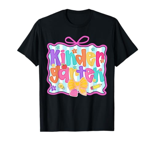 Kindergarten Lehrer Schüler Kokette Bogen Bleistift Kinder Team T-Shirt von Hello Kindergarten Team Kindergartener Apparel