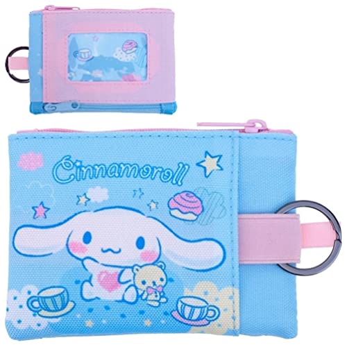 Cinnamoroll Two Zippered Pockets Case Coin Cash License Cards Pouch Organizer Thin Wallet with ID Window Lanyard Loop von Hello Kitty