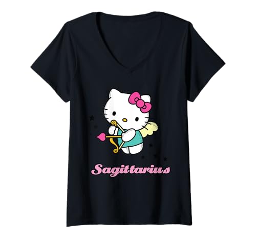 Damen Hello Kitty Sagittarius Star Sign T-Shirt mit V-Ausschnitt von Hello Kitty