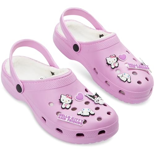 Hello Kitty Damen Clogs mit Plüsch-Fleecefutter & abnehmbaren Charms, ideal als Gartenclogs oder Hausschuhe (Rosa, 35/36 EU) von Hello Kitty