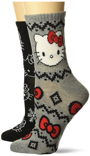 Hello Kitty Damen Holiday 2er-Pack Mid Crew Lässige Socke, Grau Sortiert, 42-44.5 EU von Hello Kitty