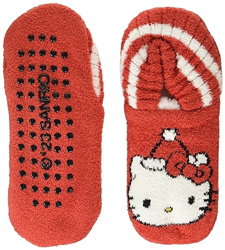 Hello Kitty Damen Holiday Flexible Knit Slipper Hausschuh-Socken, Basic-Rot von Hello Kitty