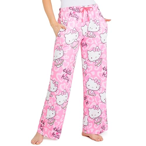 Hello Kitty Damen Lang Schlafanzughose, Pyjama Hose mit Weitem Bein & Elastischem Bund (Rosa, S) von Hello Kitty