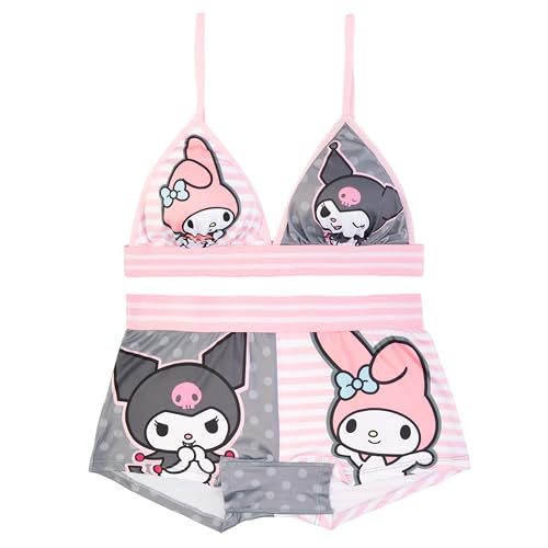 Hello Kitty Damen-Sport-BH und Kurze Unterwäsche-Sets mit Kuromi, Melodi, Keroppi und mehr, in Größe XXXXS-XL, 2er-Pack Triangle Kuromi Melodi, Large von Hello Kitty