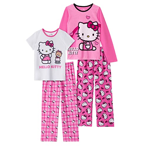 Hello Kitty Girls Pajama Pants and Sleep Shirt Sets 4 Piece PJ Top, Bottom Sleepwear for Kids Pink, (HKPJSET4PC) von Hello Kitty