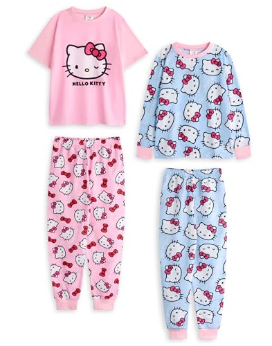 Hello Kitty Girls Pyjama-Set 2er-Pack | Kurzarm-Oberteil mit Grafik in Blau und Rosa für Kinder und Pyjama-Unterteile mit langem Bein | Kinder-Nachtwäsche mit Kätzchen von Hello Kitty