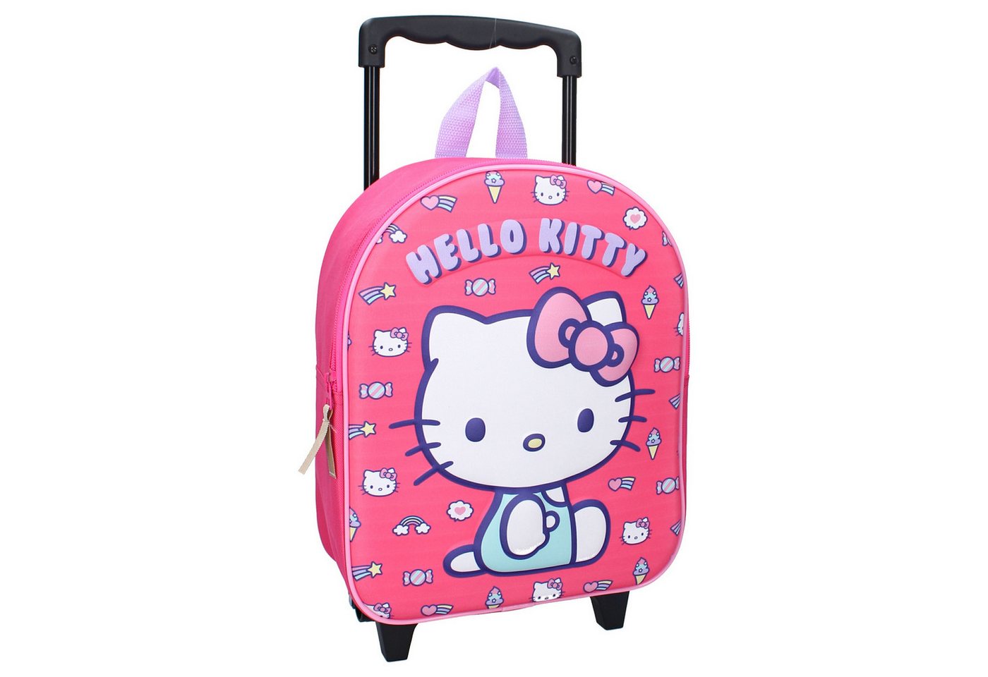 Hello Kitty Kinderrucksack 3D Trolley Rucksack – Rosa Trolley mit abnehmbarem Griff und Rollen von Hello Kitty