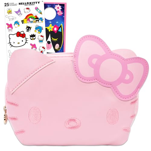 Hello Kitty Kosmetiktaschen-Set - Bündel mit Sanrio 3D-Kosmetiktasche für Make-up, Toilettenartikel in Reisegröße, mehr plus Aufkleber | Hello Kitty Reisetasche für Mädchen, Frauen von Hello Kitty