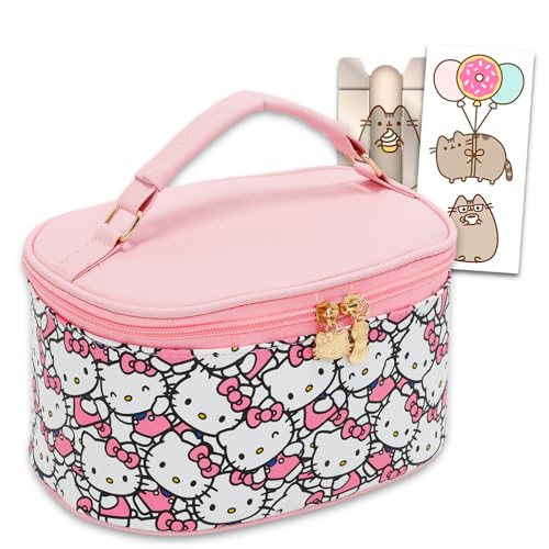 Hello Kitty Kosmetiktaschen-Set – Bündel mit ovaler Hello Kitty Kosmetiktasche für Make-up, Reisegröße Toilettenartikel plus Handy-Brieftasche, Aufkleber | Hello Kitty Reisetasche für Mädchen, Frauen, von Hello Kitty