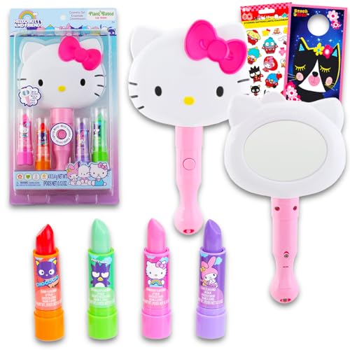 Hello Kitty Lip Balm Set - Bundle with Hello Kitty 4 Pack Lip Balm Plus Hello Kitty Light Up Mirror, Stickers, More | Hello Kitty Lip Balm for Girls von Hello Kitty