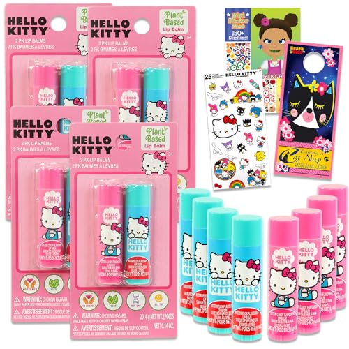Hello Kitty Lip Balm Tubes - Bundle with 8 Hello Kitty Lip Balms in Assorted Flavors for Party Favors Plus Hello Kitty Stickers, Sticker Activity Book, More | Hello Kitty Party Favors von Hello Kitty