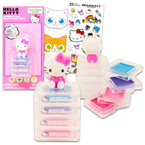 Hello Kitty Lip Gloss Set For Girls - Bundle with 4 Pck Hello Kitty Lip Gloss in Strawberry, Cotton Cand and More Flavors for Party Favors Plus Stickers | Hello Kitty Lip Gloss for Girls von Hello Kitty
