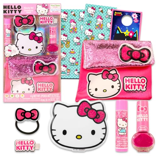 Hello Kitty Lippenbalsam Set - Mit Hello Kitty Lippenbalsam, Scrunchie, Armband, Kosmetiktasche, Aufkleber & mehr | Feuchtigkeitsspendend | Natürlicher Finish | Lip Balm von Hello Kitty