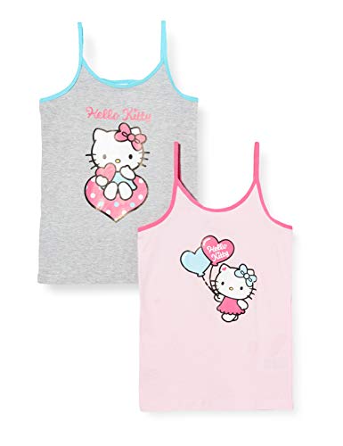 Hello Kitty Mädchen, 2er Pack Unterhemd, Mehrfarbig (Rosa/Grau 01), (Herstellergröße: 122/128) von Hello Kitty