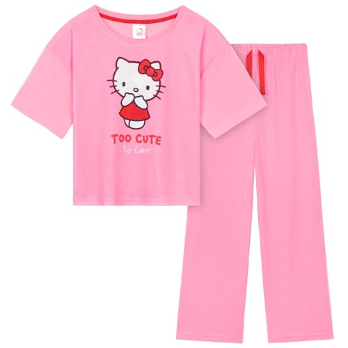 Hello Kitty Mädchen Schlafanzug-Set, Kuscheliger Pyjama für Kinder - Geschenke für Mädchen (13-14 Jahren, Rosa) von Hello Kitty