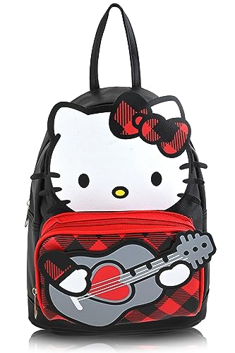 Hello Kitty Mini Rucksack Kawaii Tasche für Kleinkind Mädchen - Kinder Schule Reisetasche mit Kitty Gesicht Design, verstellbare Träger, Schwarz/Rot, Einheitsgröße, Daypack Rucksäcke von Hello Kitty