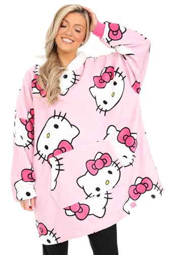 Hello Kitty Passender, vollständig gefütterter Luxus-Fleece-Kapuzenpullover für Damen und Mädchen, übergroße Decke, rose, One size von Hello Kitty