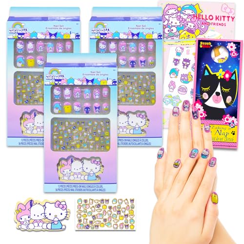 Hello Kitty Press On Nails for Kids - 36 Pc Bundle with Hello Kitty Stick On Nails Plus Tattoos, More for Party Supplies | Hello Kitty Nail Kit for Girls von Hello Kitty