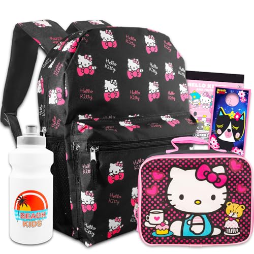 Hello Kitty Reiserucksack und Brotdosen-Set – 40,6 cm Hello Kitty Rucksack, Hello Kitty Lunchtasche, Wasserflasche, Aufkleber & mehr | Hello Kitty Schulrucksack von Hello Kitty