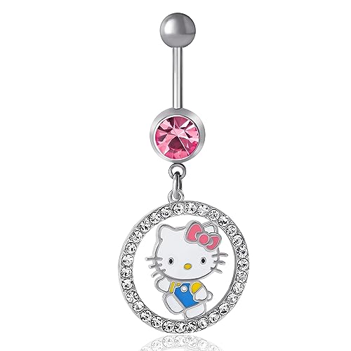 Hello Kitty Hello Kitty Sanrio Bauchnabelring für Damen, 14 g, Edelstahl, offizieller Lizenzprodukt, Körperschmuck, Edelstahl, Kristall von Hello Kitty