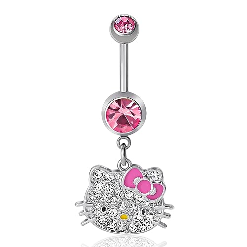 Hello Kitty Hello Kitty Sanrio Bauchnabelring für Damen, 14 g, Edelstahl, offizieller Lizenzprodukt, Körperschmuck, Edelstahl, Kristall von Hello Kitty