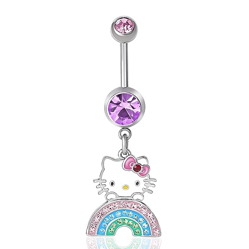 Hello Kitty Hello Kitty Sanrio Bauchnabelring für Damen, 14 g, Edelstahl, offizieller Lizenzprodukt, Körperschmuck, Edelstahl, Kristall von Hello Kitty