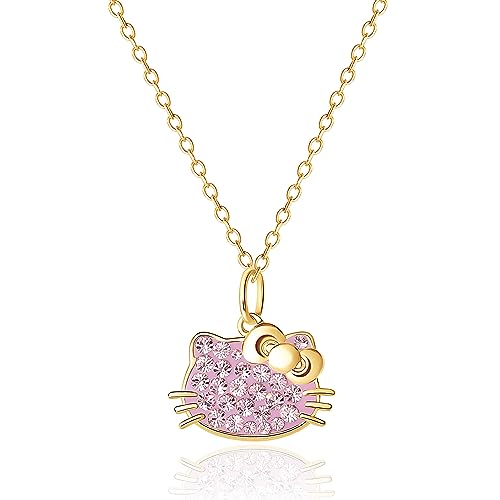 Hello Kitty Sanrio Damen-Halskette mit Anhänger, mit Kristallen, 18 kt vergoldet, Sterlingsilber, offizielles Lizenzprodukt, Sterling Silber, Kristall von Hello Kitty