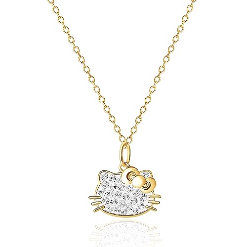 Hello Kitty Sanrio Damen-Halskette mit Anhänger, mit Kristallen, 18 kt vergoldet, Sterlingsilber, offizielles Lizenzprodukt, Sterling Silber, Kristall von Hello Kitty