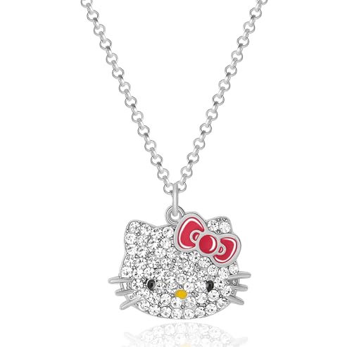 Hello Kitty Sanrio M dchen-Halskette mit Pave-Anh nger, 40,6 cm + 7,6 cm, offizielle Lizenz-Halskette f r M dchen-Schmuck, Kost m, Kristall von Hello Kitty