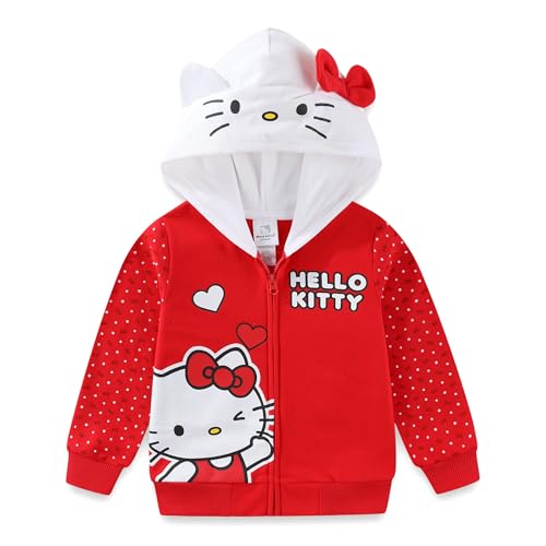 Hello Kitty Sanrio Mädchen-Kapuzenpullover aus Fleece mit Reißverschluss und Ohren für große Kinder, Rot/Ausflug, einfarbig (Getaway Solids), 7 von Hello Kitty