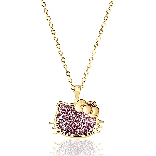 Hello Kitty Sanrio Womens Pink Glitter Necklace 18" - 18kt Gold Plated Sterling Silver Necklace Official License von Hello Kitty