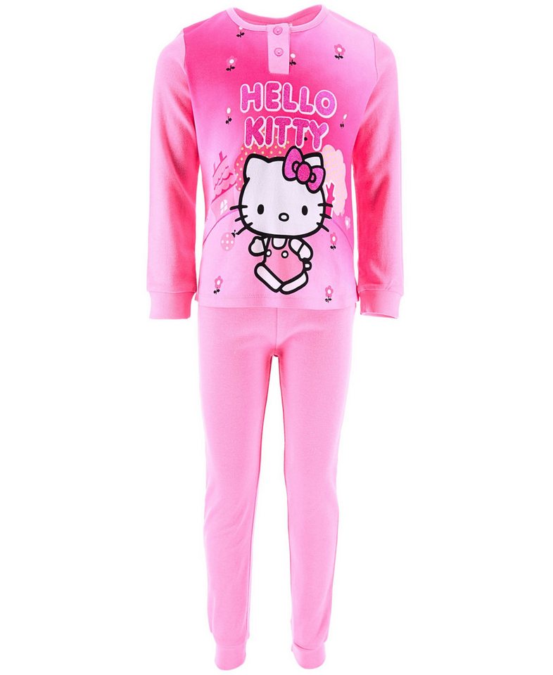 Hello Kitty Schlafanzug HELLO KITTY (2 tlg) Mädchen Pyjama mit Glitzer langarm Gr. 98 - 128 cm von Hello Kitty