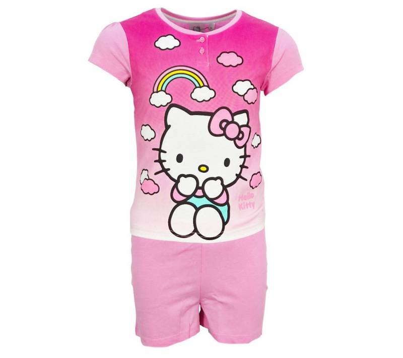 Hello Kitty Schlafanzug Hello Kitty Kinder Mädchen Schlafanzug Pyjama Shirt Shorts 100% Baumwolle, Gr. 98 bis 128 von Hello Kitty