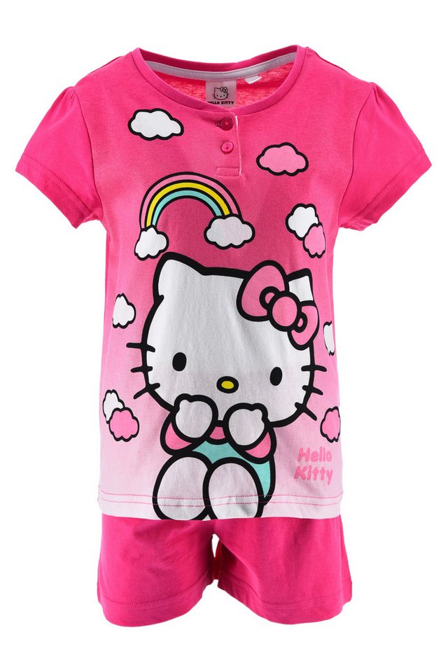 Hello Kitty Schlafanzug Hello Kitty Kinder Mädchen Schlafanzug Pyjama Shirt Shorts 100% Baumwolle, Gr. 98 bis 128 von Hello Kitty