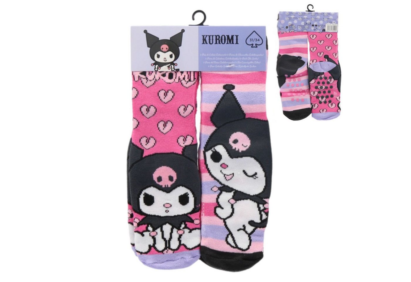Hello Kitty Socken Kuromi 2er Pack Kinder Socken rutschfeste Kuschelsocken Sportsocken von Hello Kitty