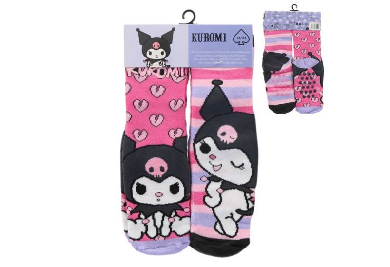 Hello Kitty Socken Kuromi 2er Pack Kinder Socken rutschfeste Kuschelsocken Sportsocken von Hello Kitty
